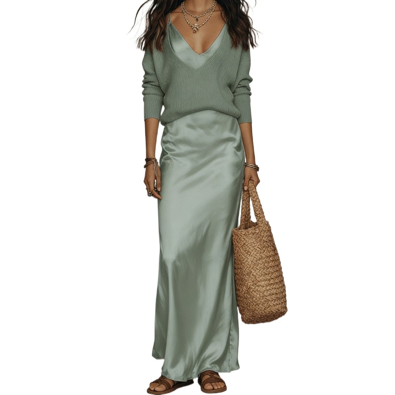 Slip Dress Satin - Spring Summer New Sexy Solid Color