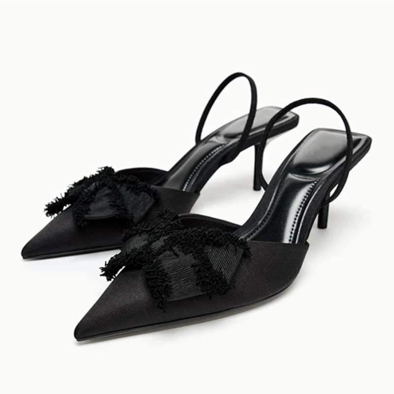 Slip Dress Satin - Fashion Black Satin Butterfly Knot Decorated