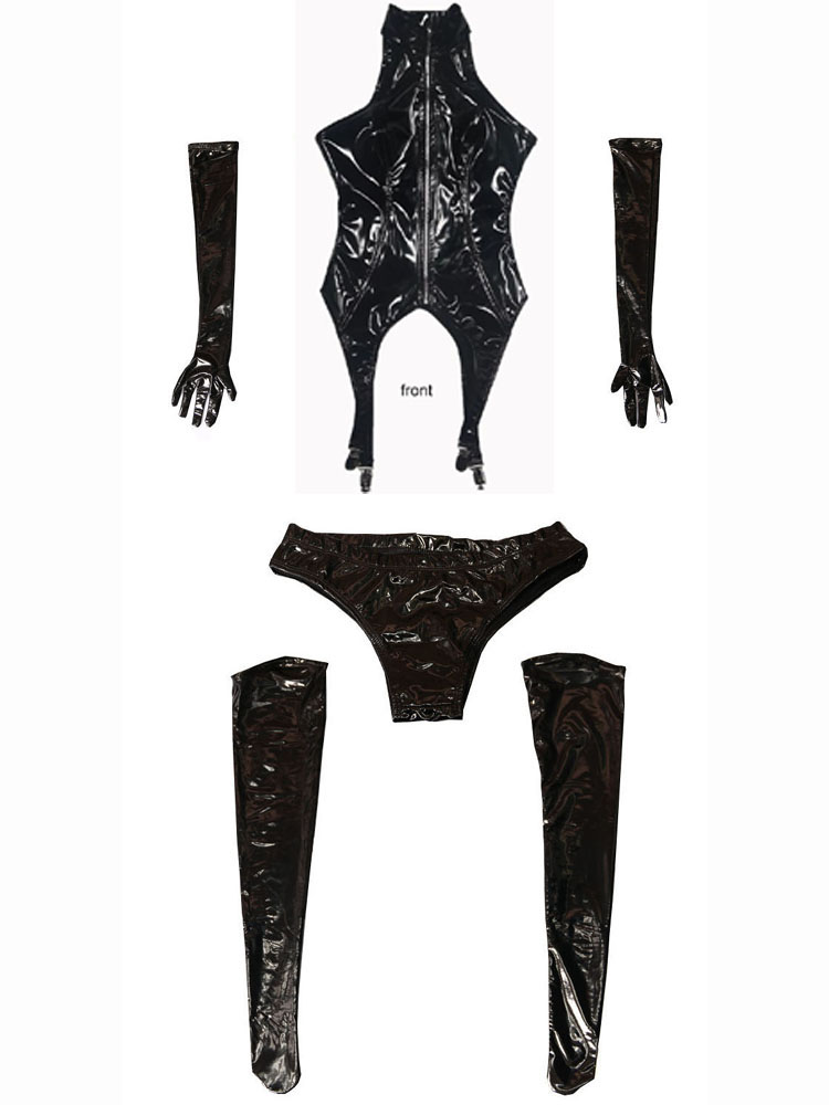 4PCS/SET Wet Look PVC Catsuit  – Garter Belt Set Bewertung und Preis