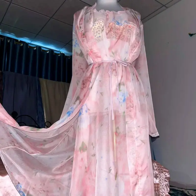 Pink Silk Printed See Through  – Robe Silk Women Bewertung und Preis